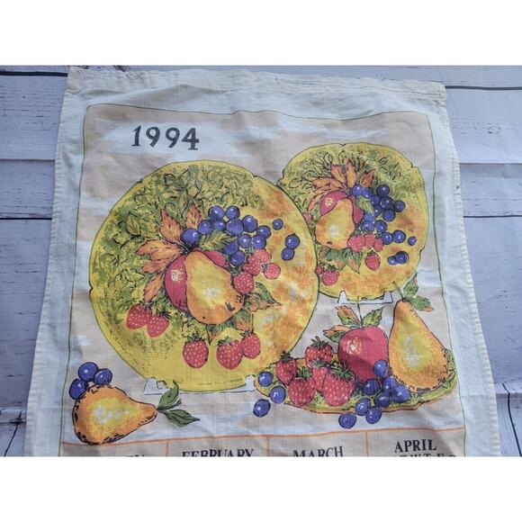 Vintage 1994 Calendar Dish Kitchen Towel Pears Fruit Berries Dishes - Picture 3 of 9